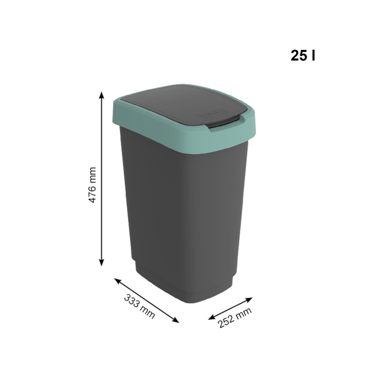 PROREGAL Classic Afvalbak voor Binnen, 25 Liter, HxBxD 47,6 x 25 x 33 cm, Kunststof, Zwart-Groen