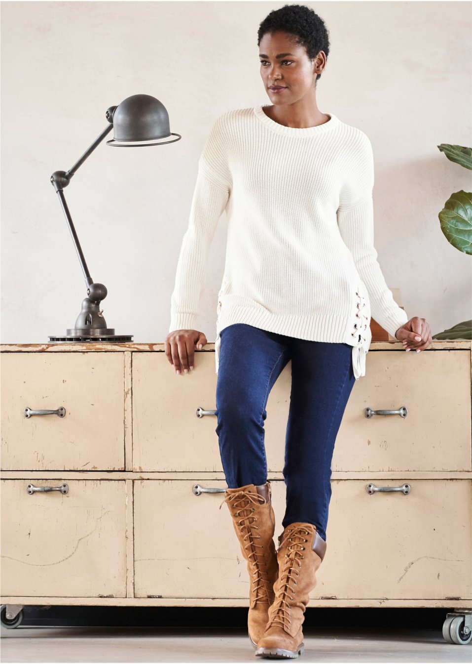 Pull en coton à laçage, Oversized