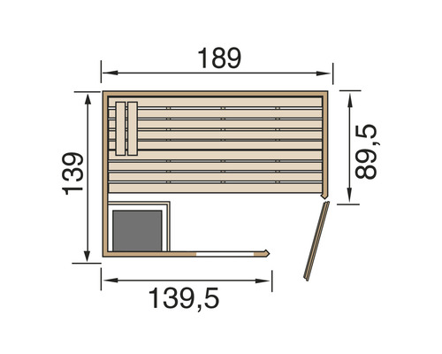 Massief houten sauna Weka Valida hoek GTF maat 1 incl. 5,4 kW kachel en geïntegreerde bediening met raam en volledig glazen deur van helder glas