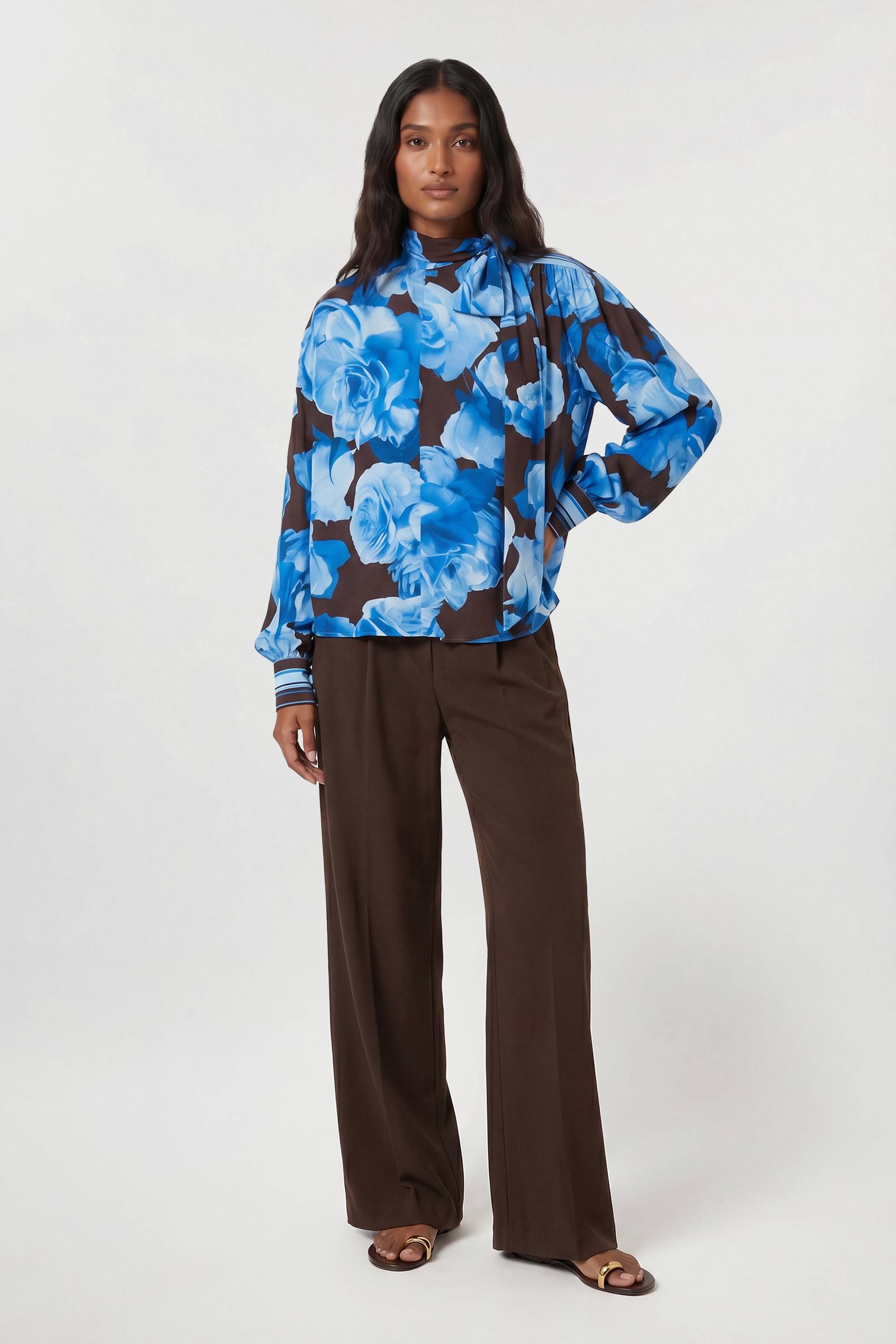 KarenMillen Chemisier En Viscose Tissée À Imprimé Floral Bleu Avec Rayures Contrastées