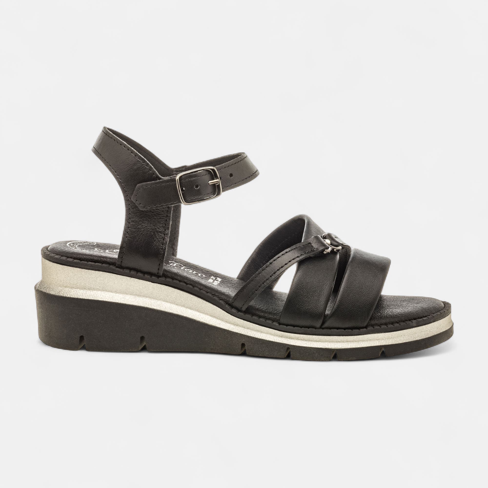 Nu-pieds à talon compensé Femme en cuir noir
