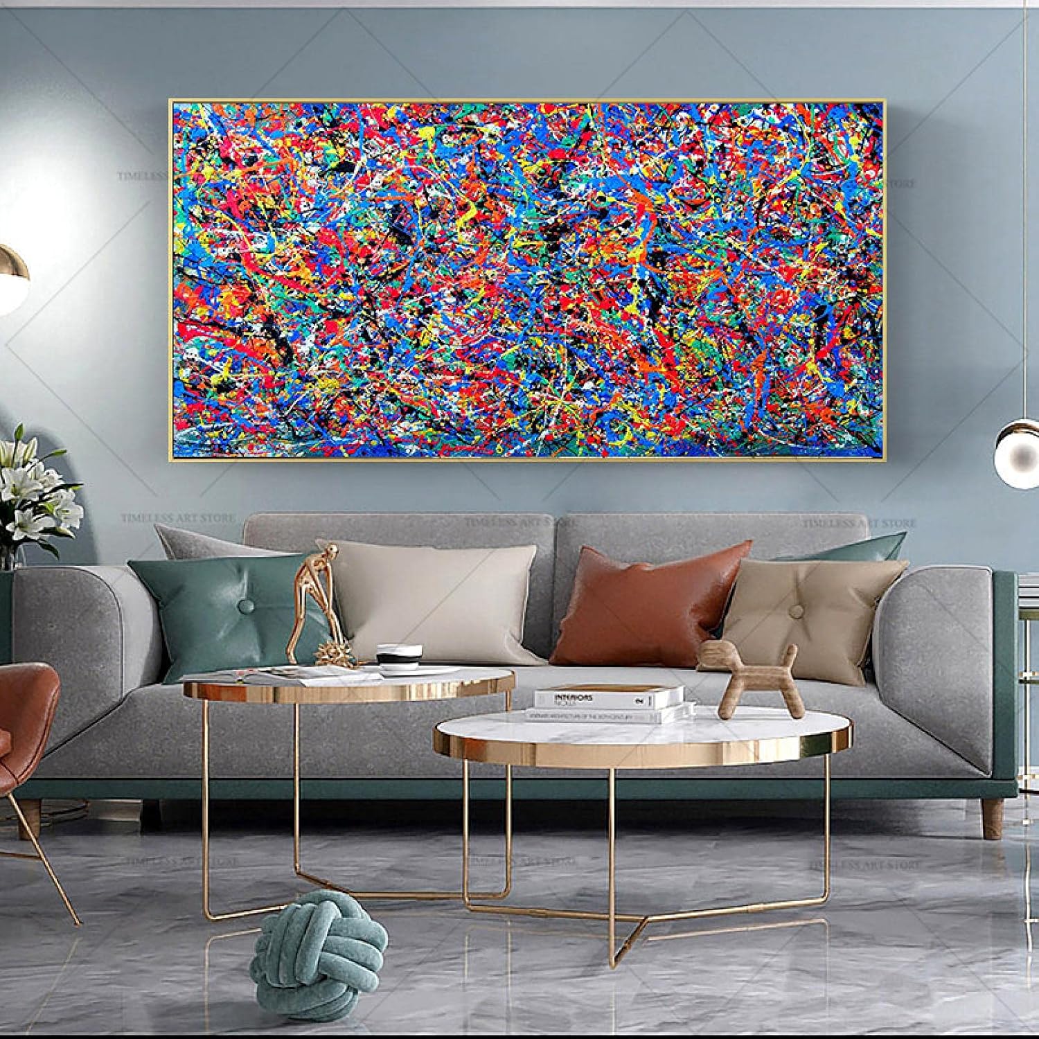KADING Jackson Pollock Abstrakte bunte Linien Leinwand Gemälde an der Wand Poster und Druck Moderne Wandkunst Bild für Wohnzimmer 75x150cm(30x59in) Innenrahmen