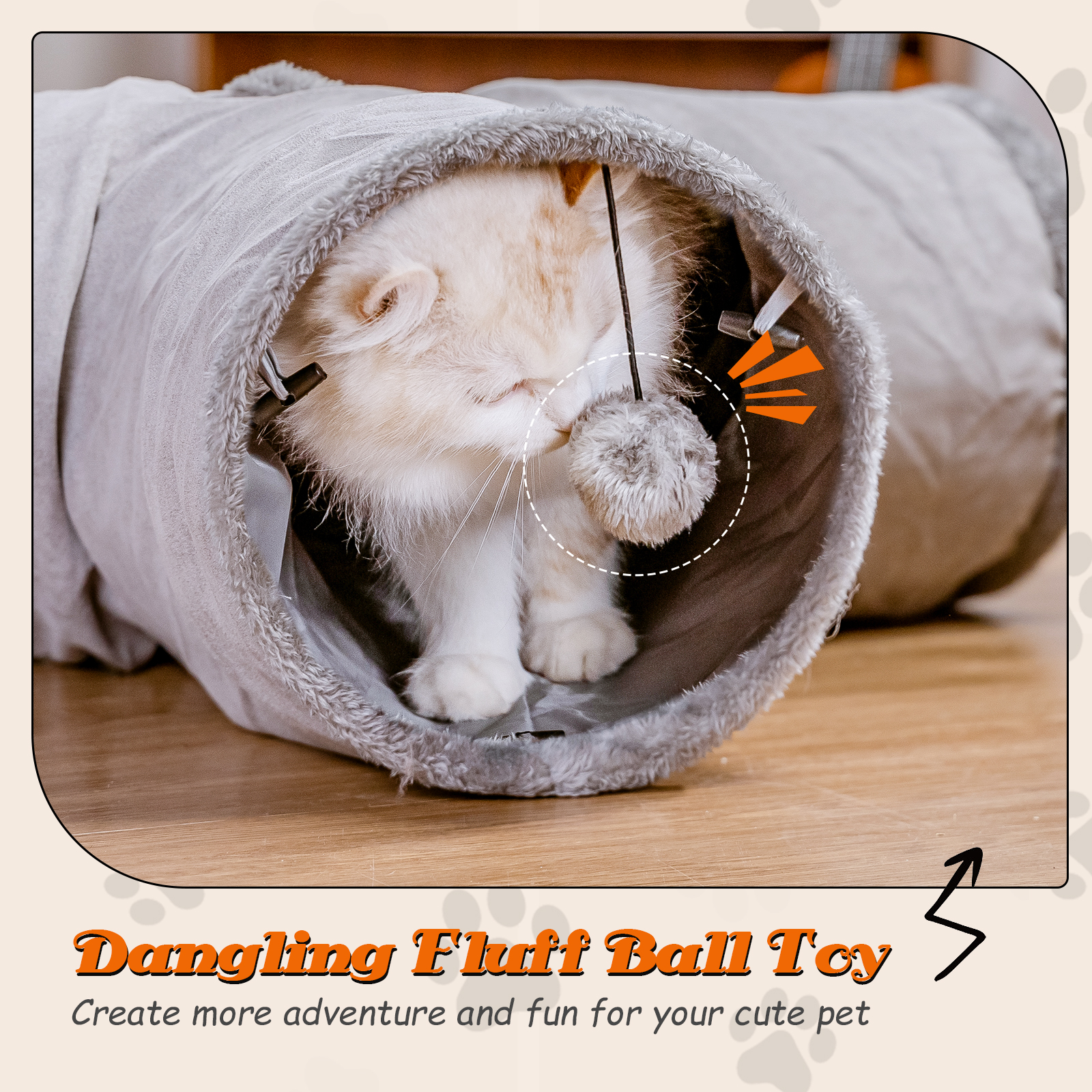 Túnel para Gatos Nobleza em Camurça Sintética, Túnel Interno de 3 Vias com 1 Orifício e Bola Pendurada, Brinquedo Dobrável para Animais de Estimação, Ideal para Gatos, Gatinhos, Coelhos e Furões (Cinza)