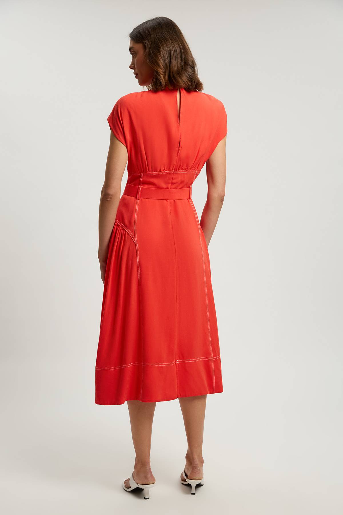 KarenMillen Robe Midi Ceinturée À Surpiqûres Contrastées