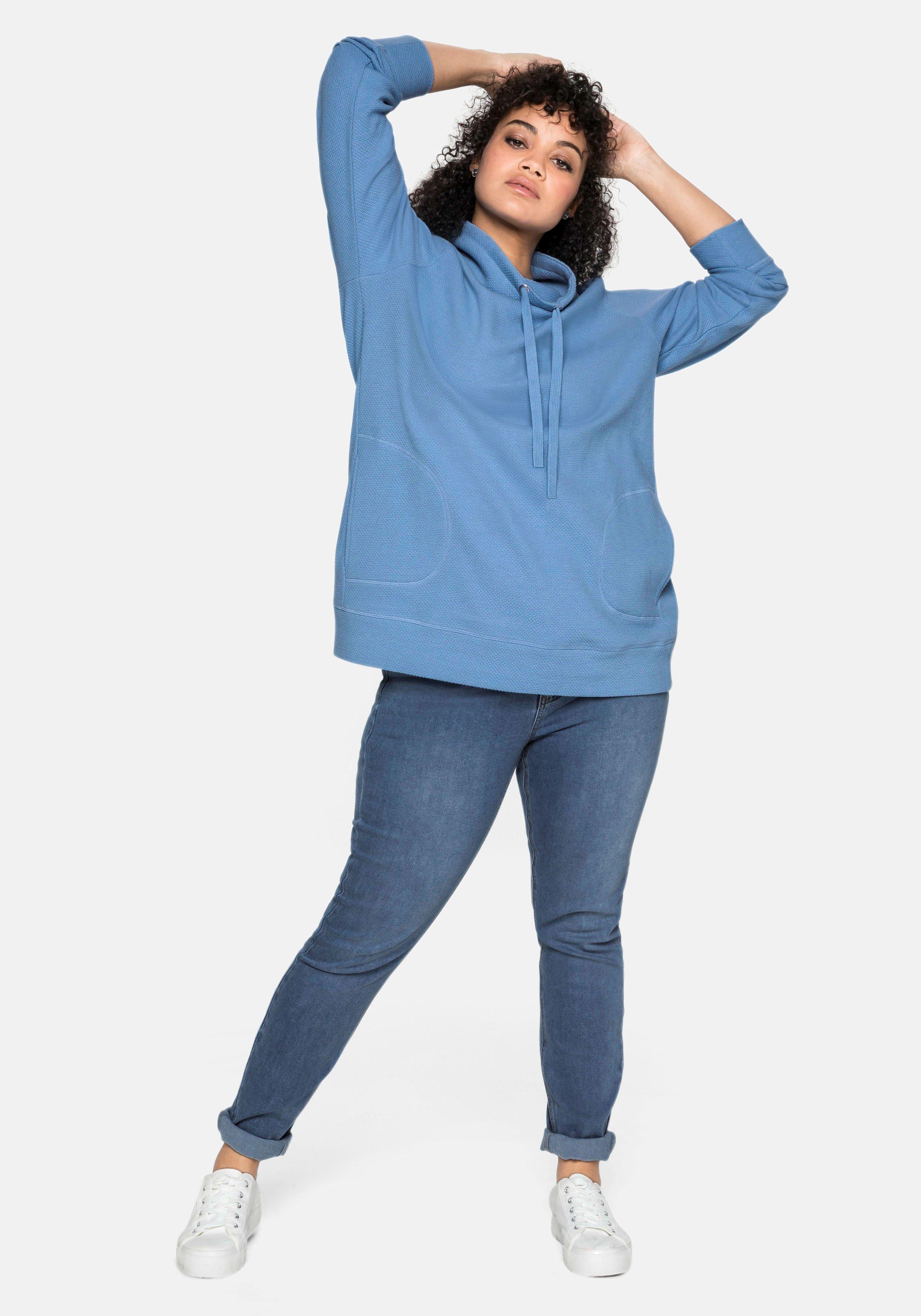 Sweatshirt mit Stehkragen, in Waffelpiqué-Optik