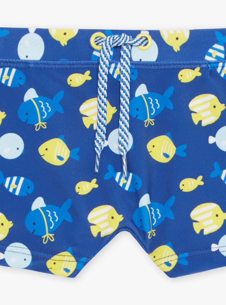 Boxer de bain bleu et jaune à imprimé poissons