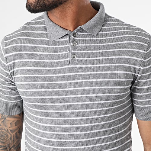 Polo Manches Courtes A Rayures AVP-157 Gris Chiné