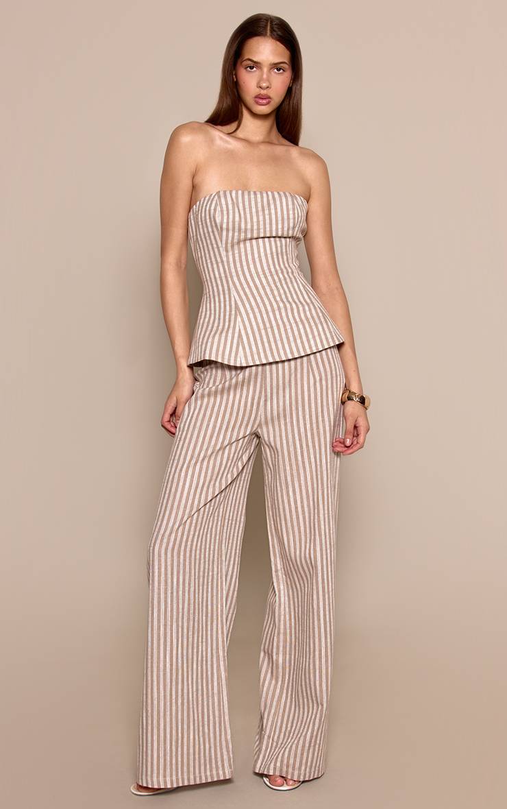 Moka Pantalon Tailleur En Lin À Rayures