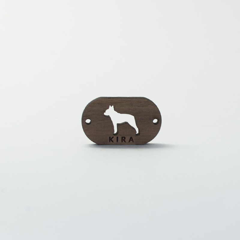 Pulseira de madeira personalizável para Boston Terrier/Bulldog Francês, azul