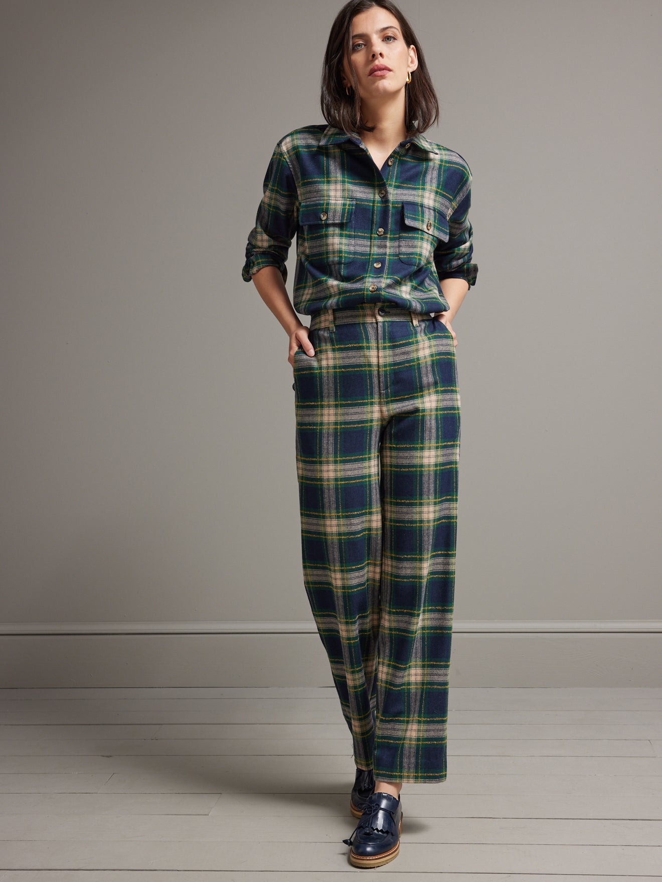 Chemise lainage carreaux femme