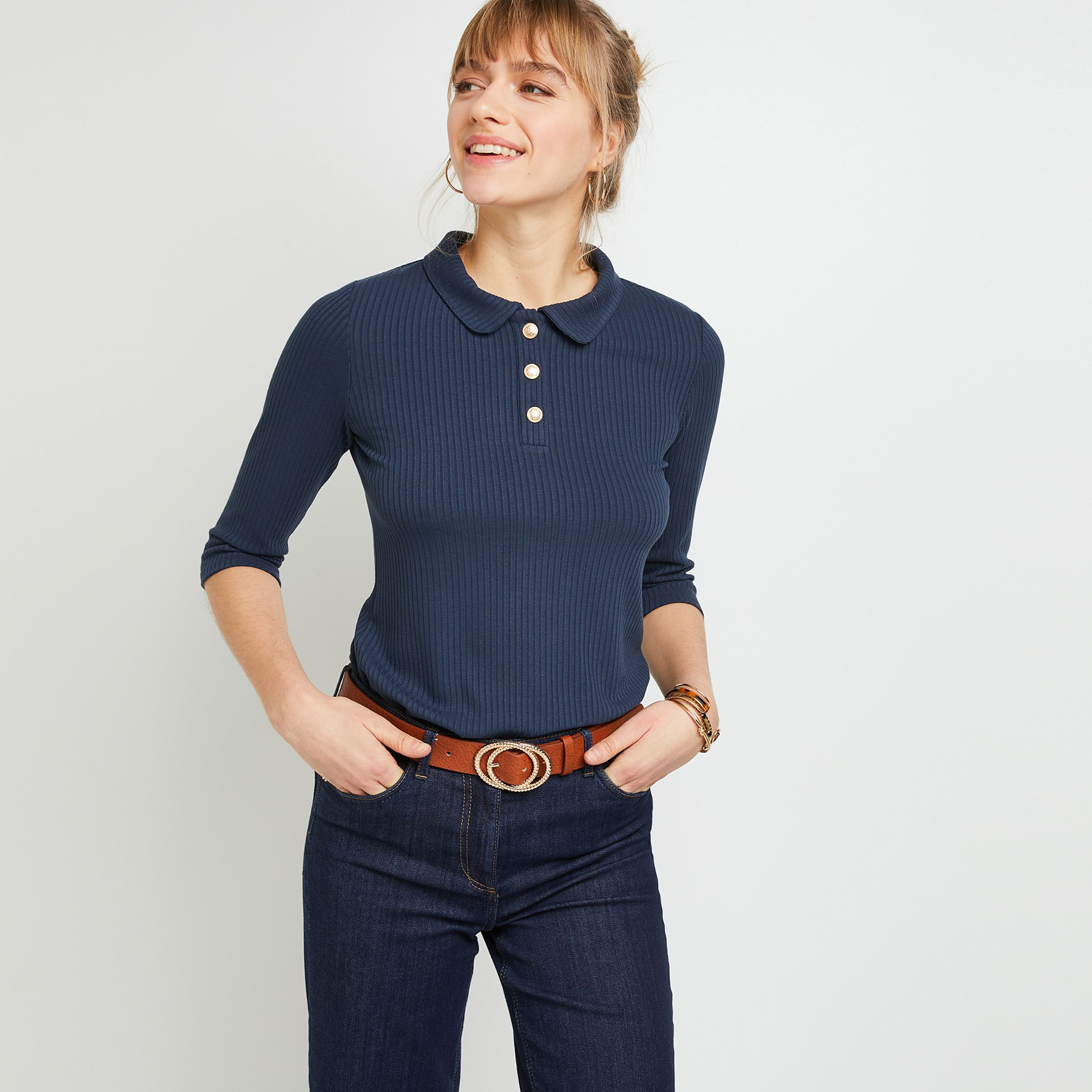 Polo manches 3/4 femme - BLEU