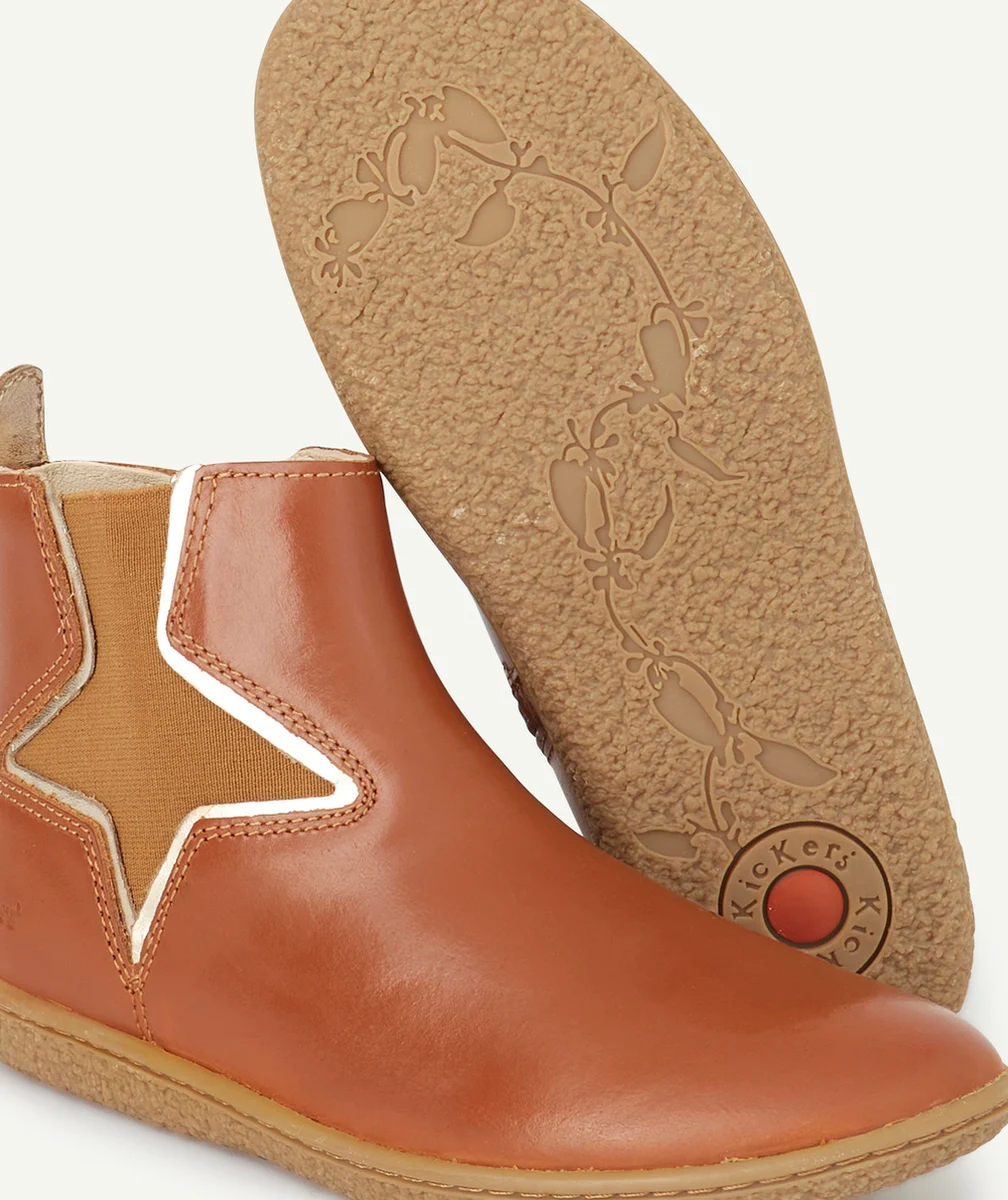 KICKERSBOTTINES VERNILLON FILLE EN CUIR CAMEL ET COULEUR DORÉE