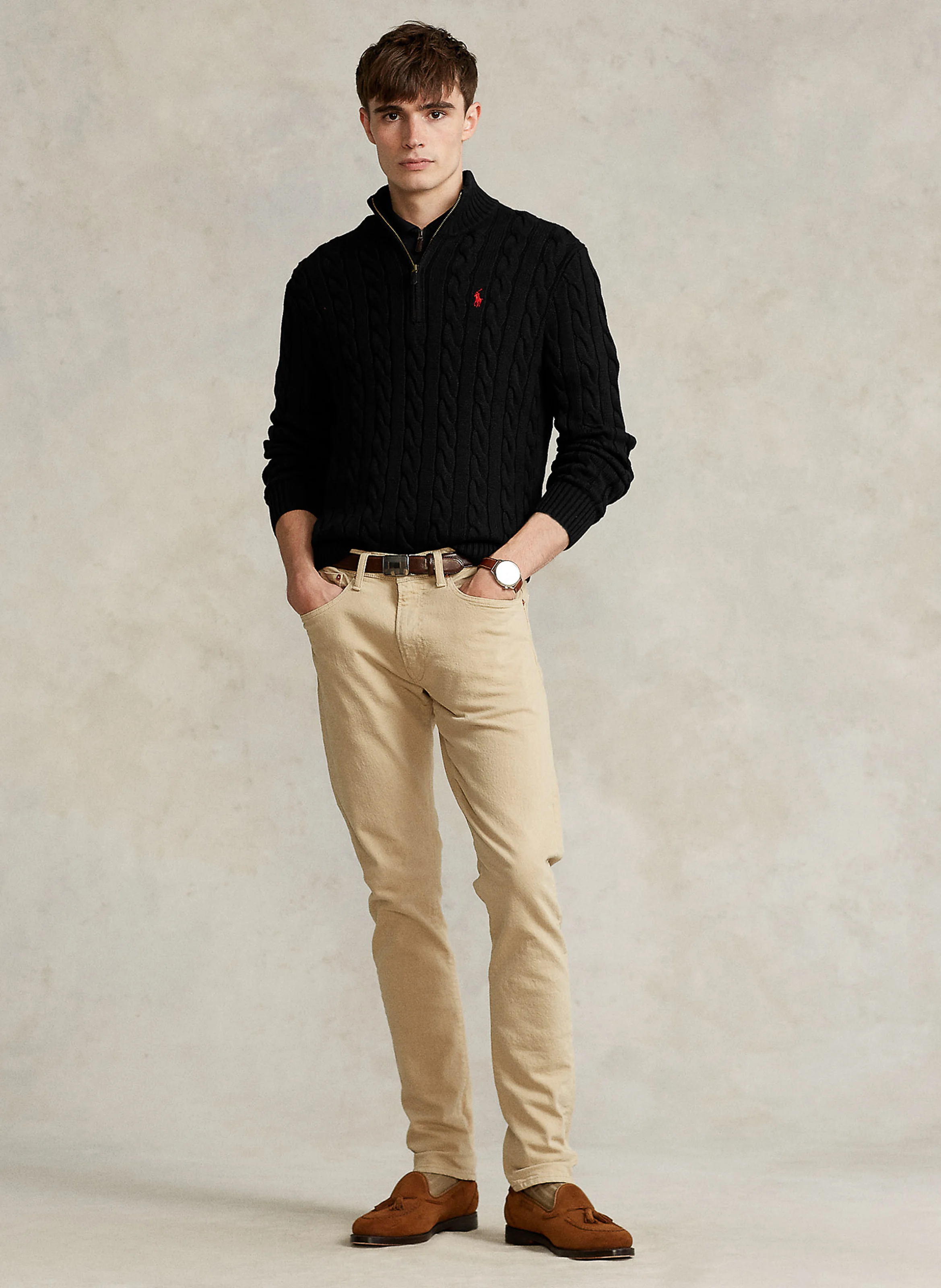 Pull col montant regular fit en coton | Noir