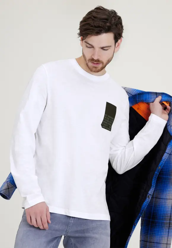 Langarmshirt mit Brustprint - White