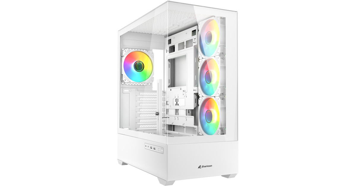 SharkoonAK6 RGB midi tower behuizing  (Wit | 2x USB-A | 1x USB-C | RGB | Tempered Glass)