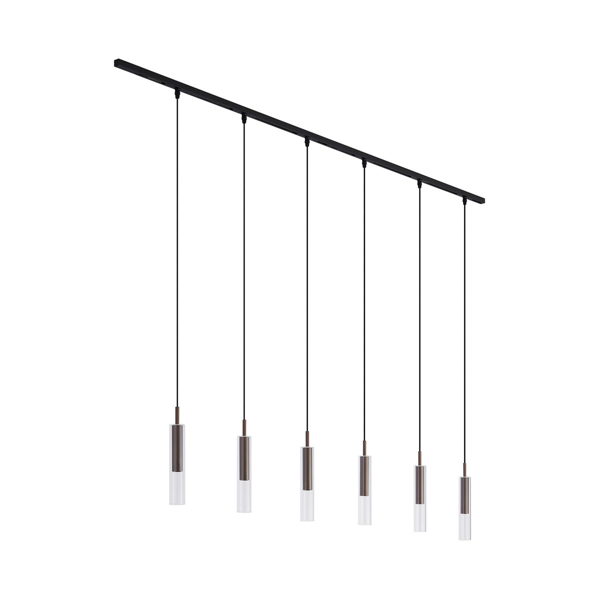 Modern railsysteem zwart met 6 hanglampen donker brons 1-fase - Slimline Loyce