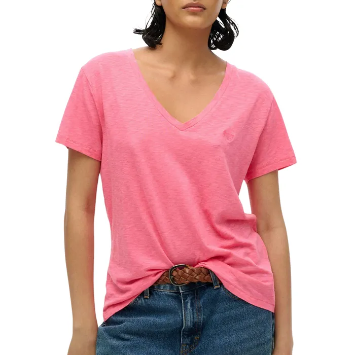 Superdry Slub Embroidered V-Neck Shirt Dames