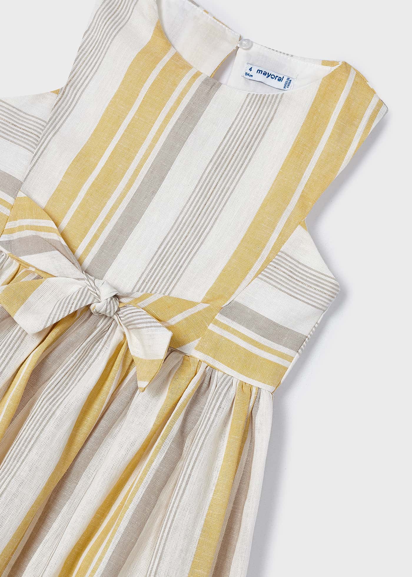 Vestido listrado de linho cor mel para meninas