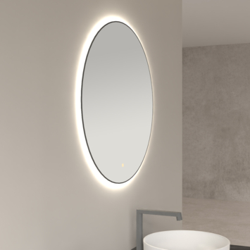 Marho Mavri badkamerspiegel rond verlichting dimbaar mat zwart Ø 80 cm