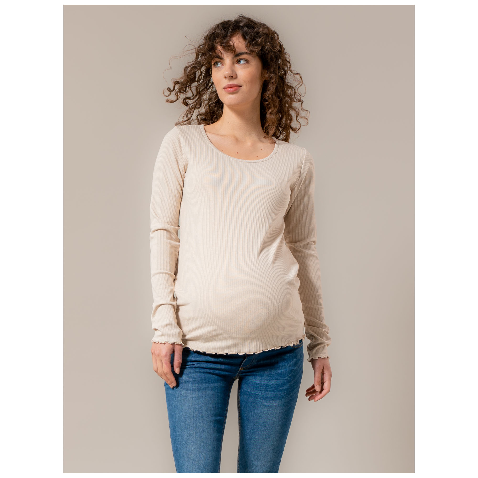 Prénatal zwangerschapsshirt lange mouwen effen beige