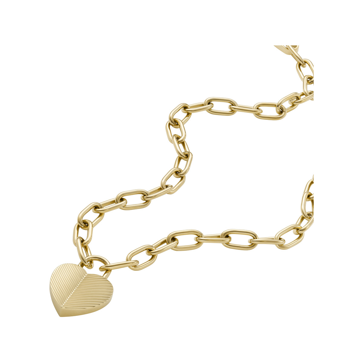 Collier FOSSIL acier inoxydable doré pendentif coeur 50 cm
