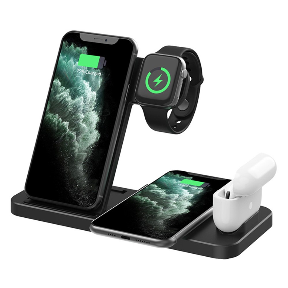 (18W) 4in1 Ladegerät Qi Wireless Charger Ladestation für Smartphone / Apple Airpods / Apple Watch - Schwarz