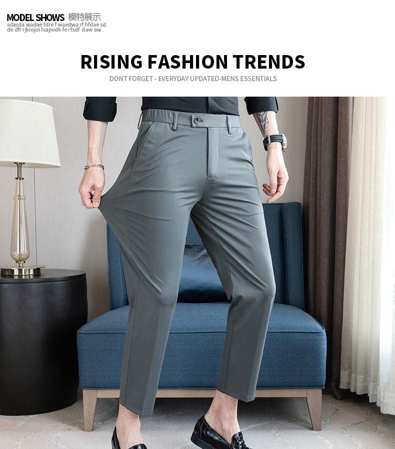 Blueforce - Mid Rise Plain Cropped Tapered Dress Pants