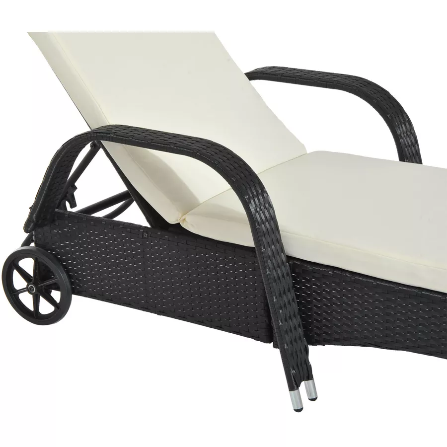 Outsunny Mobile Rattanliege für den Garten schwarz, creme