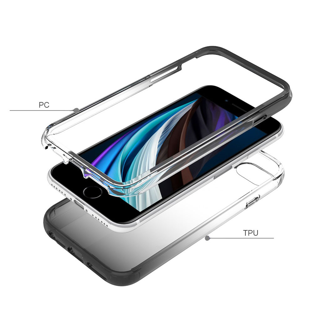 (2-tlg.) iPhone SE (2022/2020) / 8 / 7 / 6S Hybrid TPU Hülle mit Farbverlauf - Schwarz / Transparent