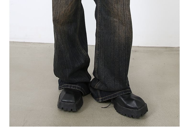 pinkdropper - Mid Rise Washed Wide Leg Jeans