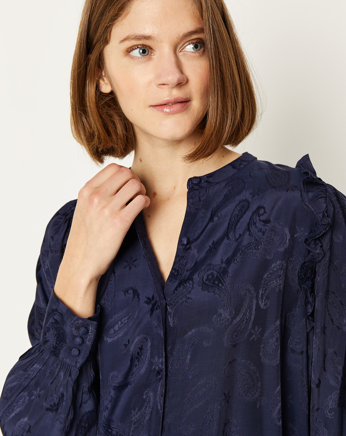 La Petite Etoile Chemise Izana motifs ton sur ton marine