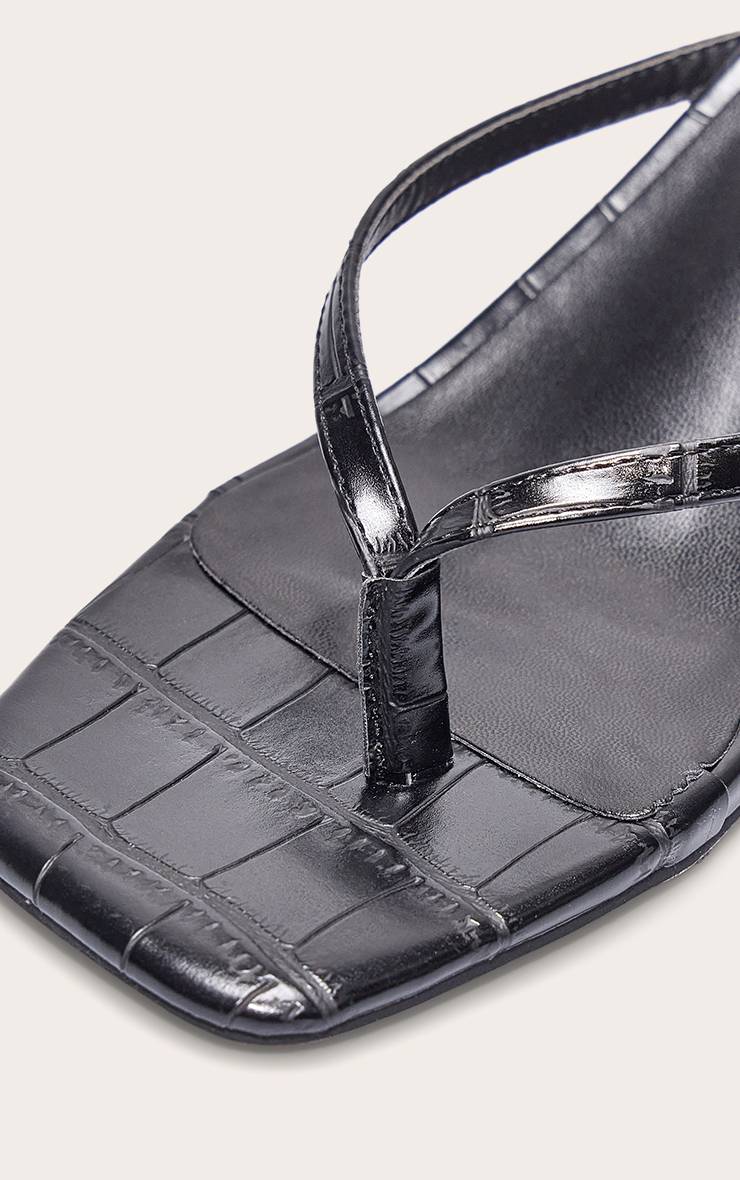 Noir Mules À Talon Moyen À Bout Carré Et Bride Tong Effet Croco