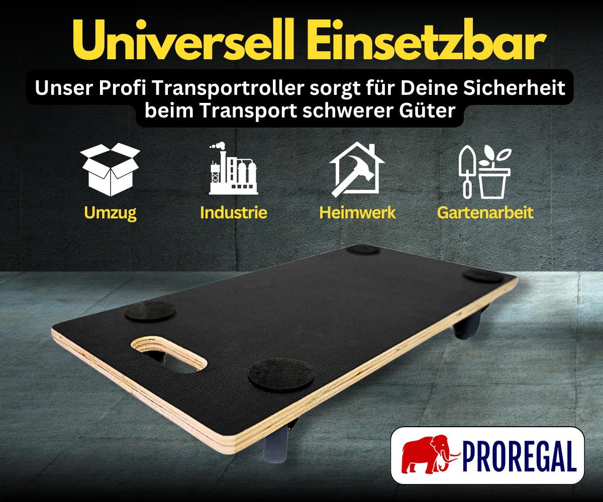 PROREGAL Mega Deal 8x Professionele Transportkarren met 4 Wielen HxBxD 11,5 x 30 x 60 cm Draagvermogen 200 kg Zeefdruk Houten Plank Zwart