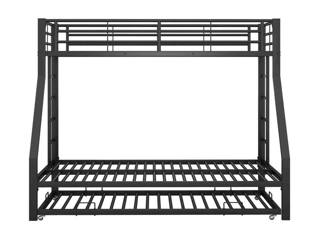 Lit superposé en métallique avec lit extensible 90(140)x200cm - lit d'adolescents avec échelle des 2 côtés pour enfants facile à monter - noir