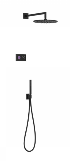 Tres Shower Technology elektronische inbouwthermostaat met regendouche 30cm met wandarm en handdouche mat zwart