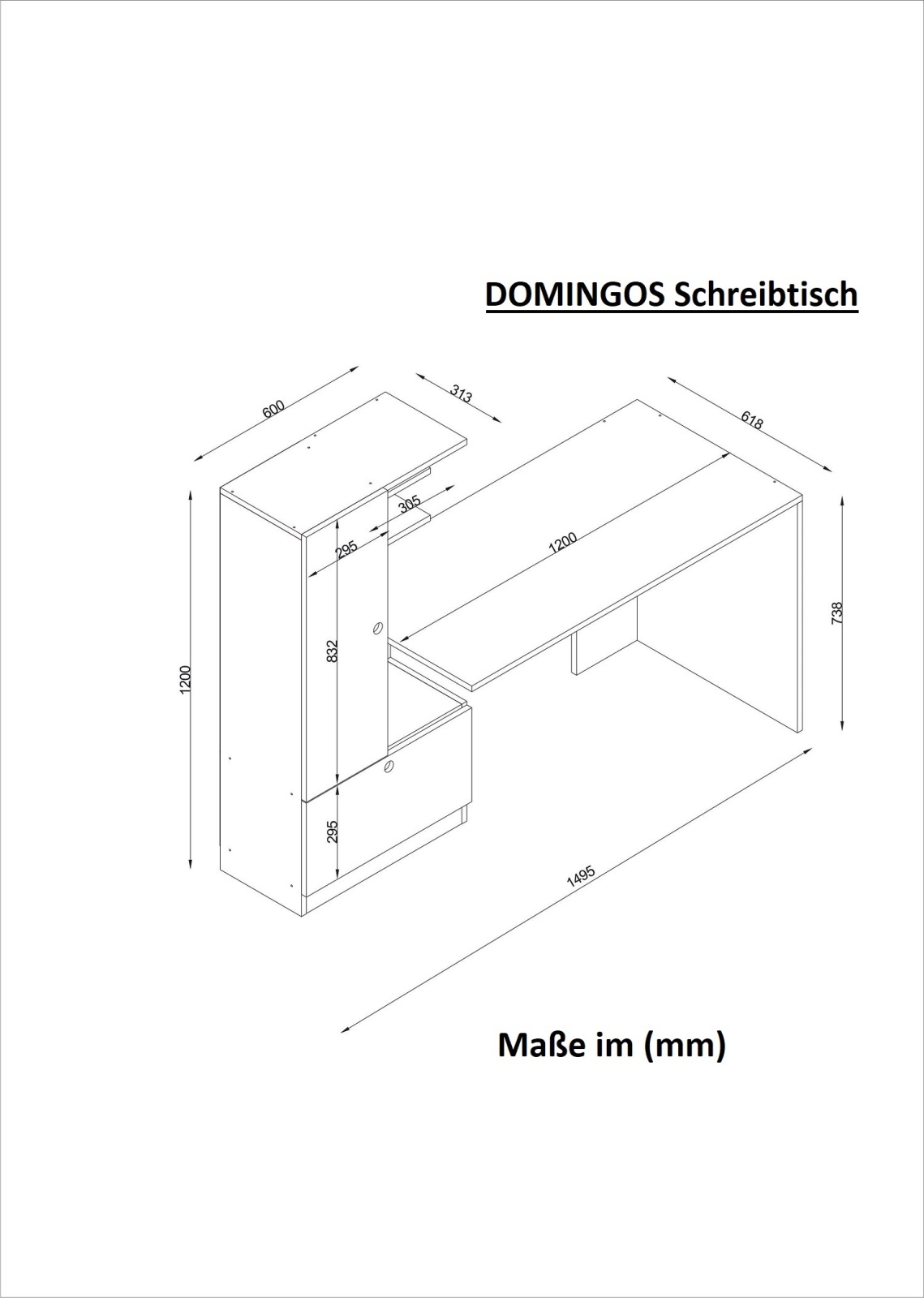 Schreibtisch - weiß-Walnuss - mit Regalelement links - 150 cm breit