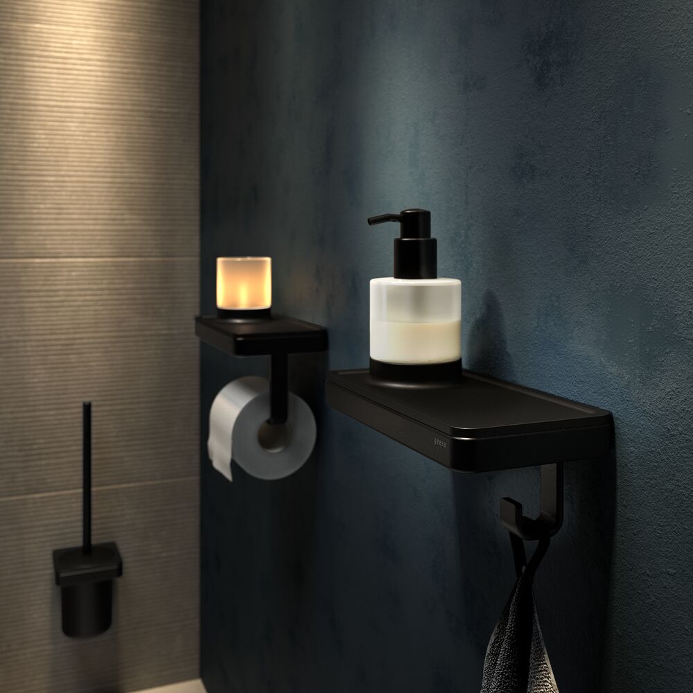 Geesa Frame toiletrolhouder met planchet en houder zwart