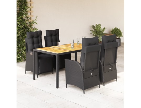 VIDAXL - Ensemble table et chaises Ensemble à manger de jardin coussins 5pcs noir résine tress...