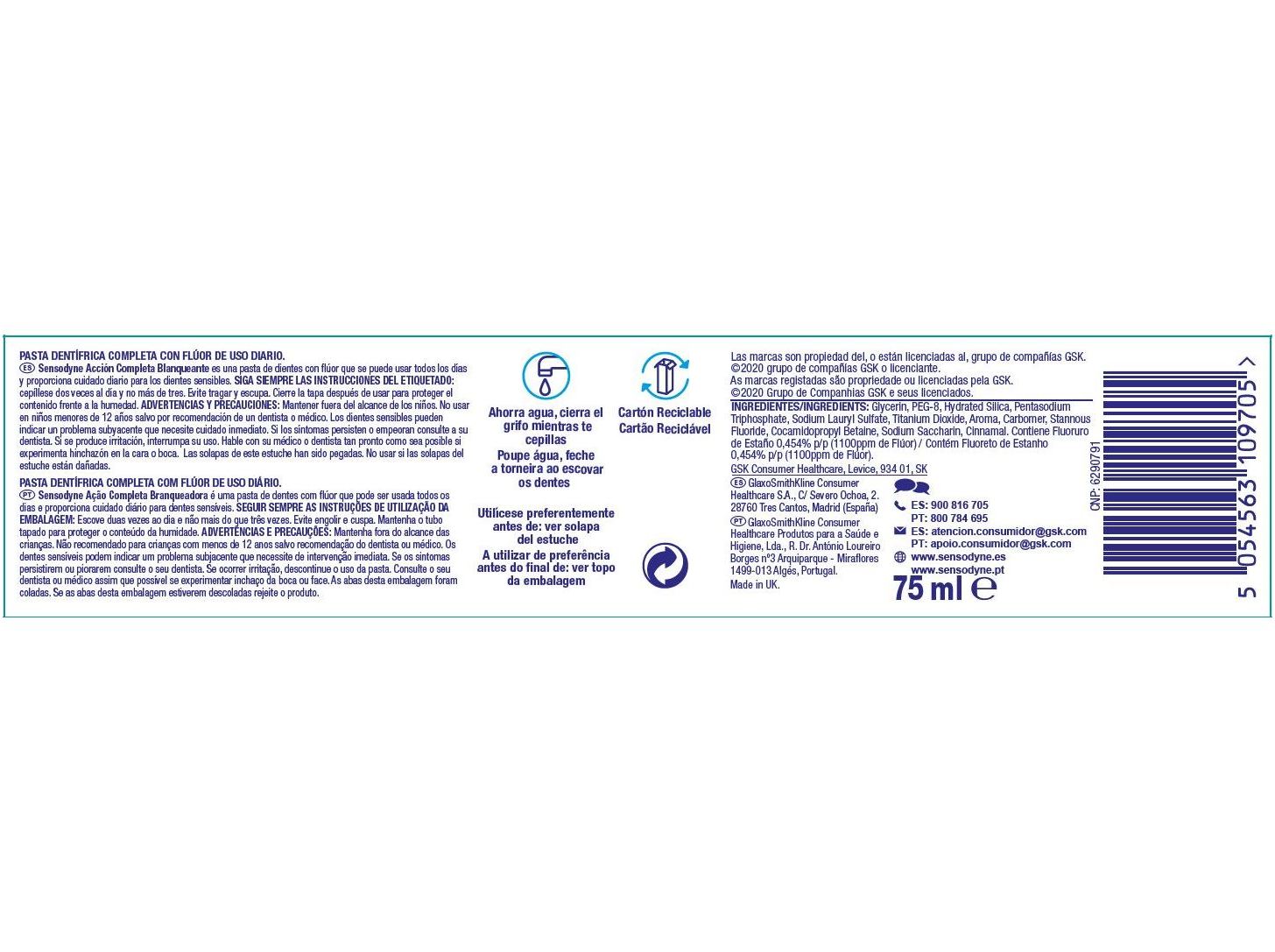 PASTA DENTÍFRICA SENSODYNE MULTIPROTEÇÃO BRANQUEADORA 75ML