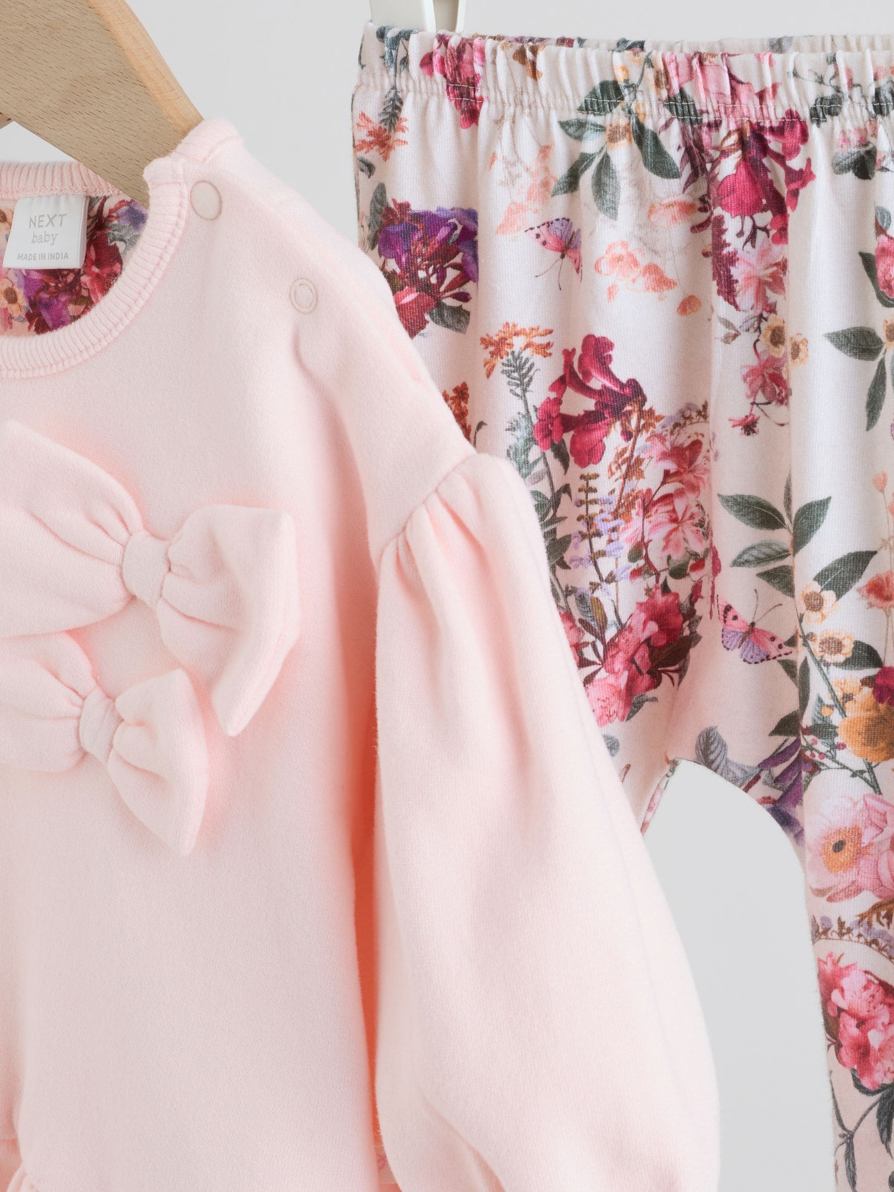 Roze/crèmekleurig met bloemenprint - Baby Strik Sweater en Leggings Set 2 Pieces (0mnd-2jr)