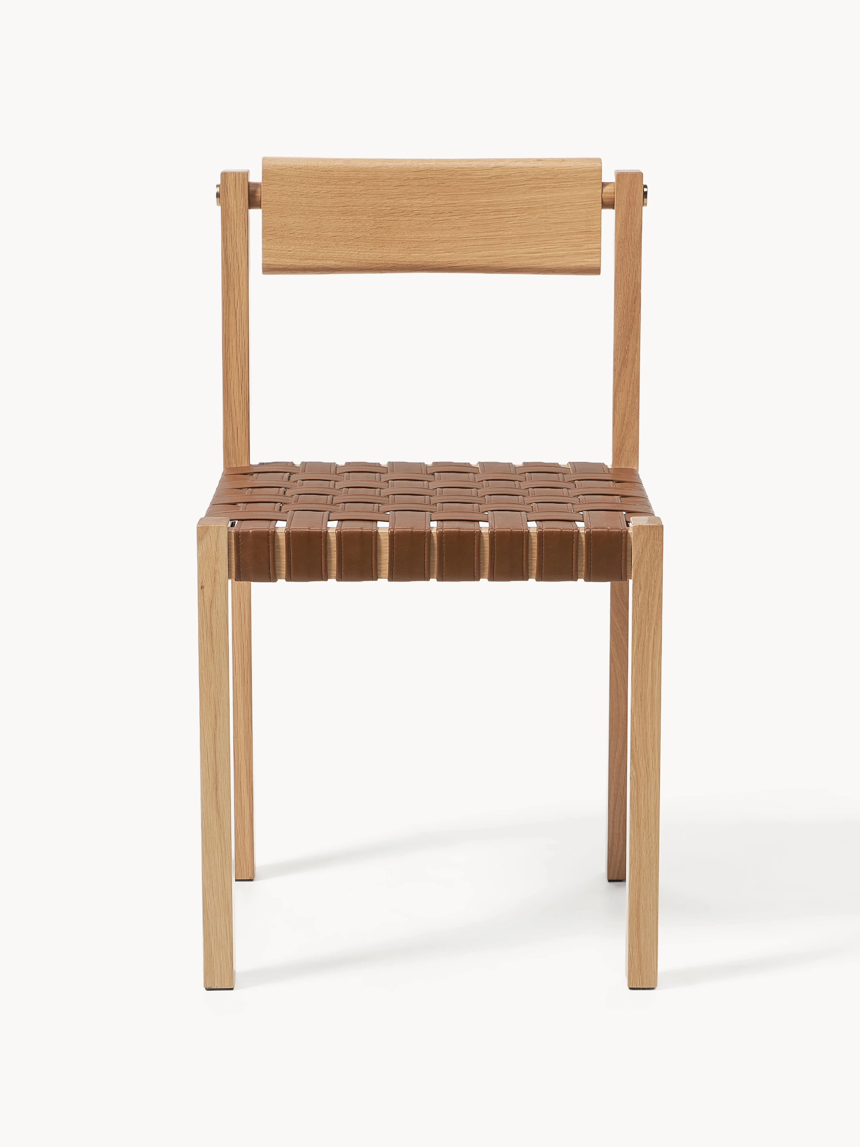 Houten stoel Liza met leren zitvlak