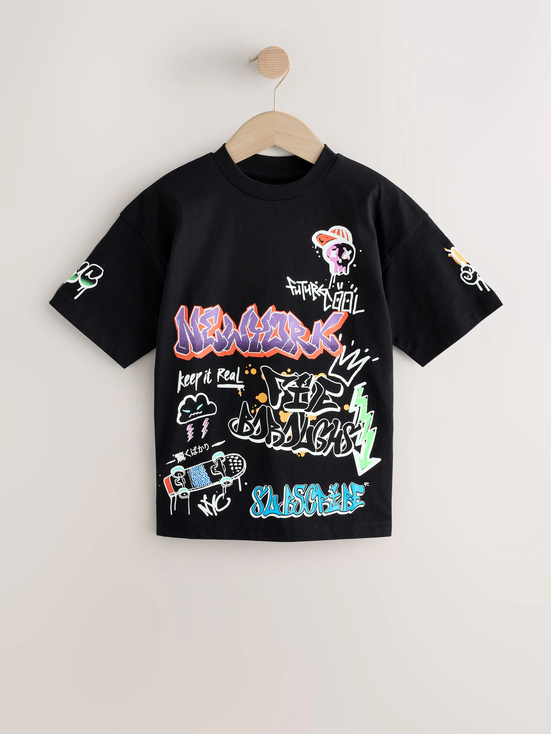 Zwart/wit/grijs - Verpakking van 3 relaxte T-shirts met grafische print en korte mouwen (3-16jr)
