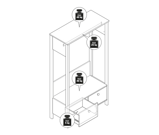 Garderobe mit großen Schubladen