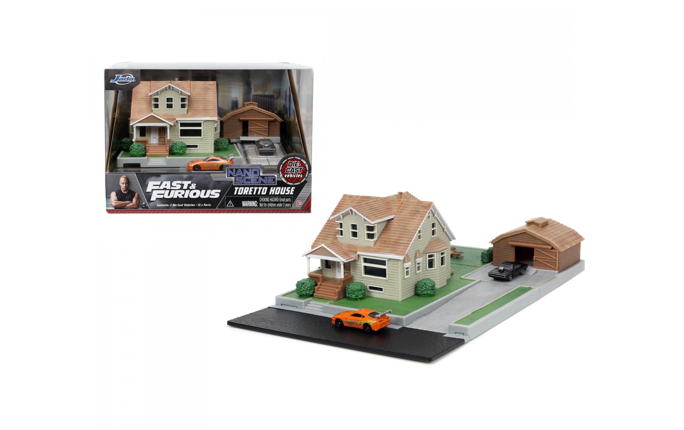 Fast & Furious Diorama Dom's House mit 2 Nano CarsFast & Furious Dom Toretto Haus Diorama mit zwei Modellautos