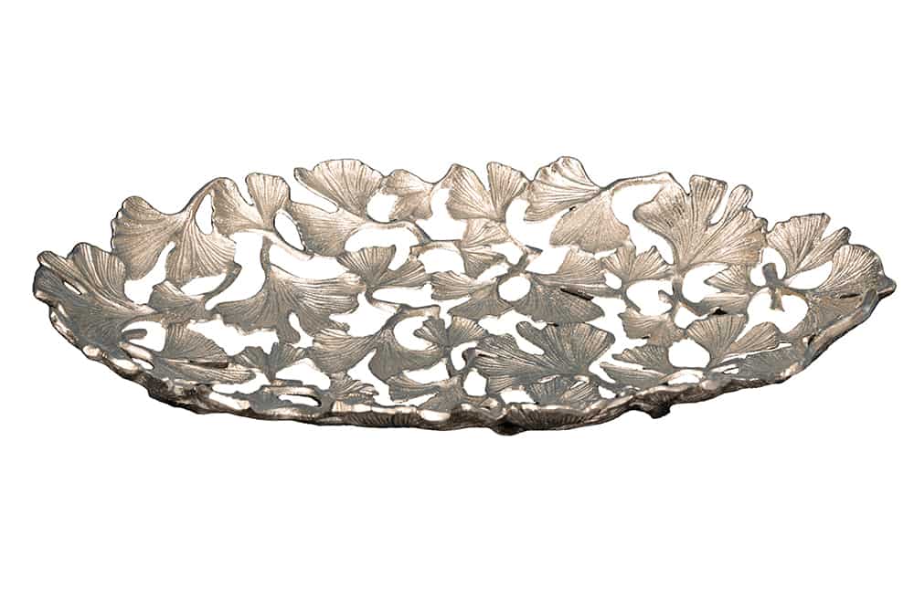 Dekorative Schale GINKGO LEAFS 50cm silber handmade Metall