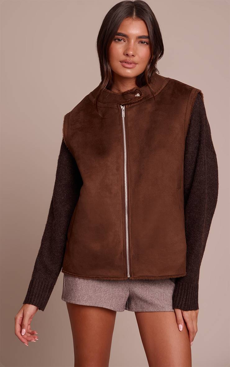 Chocolat Gilet Sans Manches En Synthétique Doublure Imitation Mouton