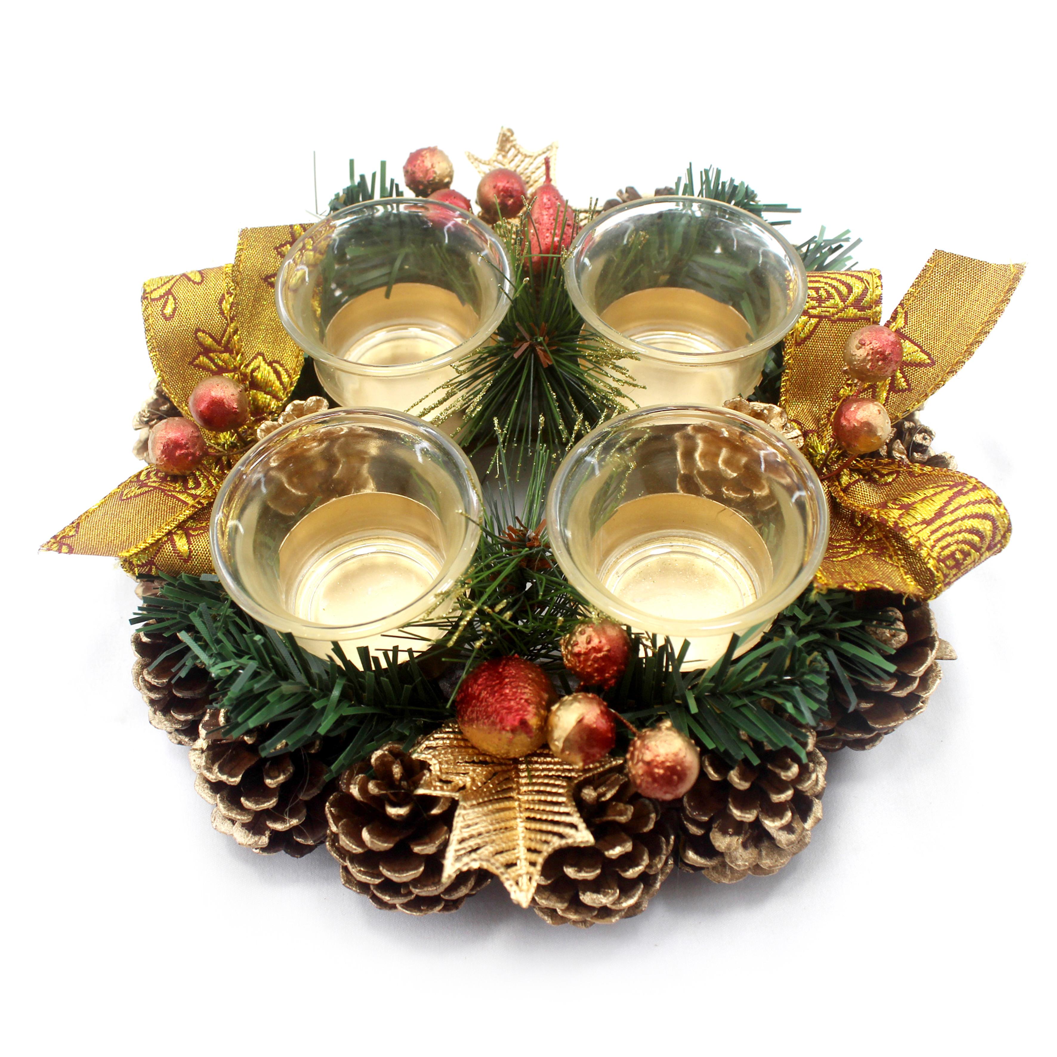 COURONNE PHOTOPHORE HOUX DORE SAPIN D.23CM