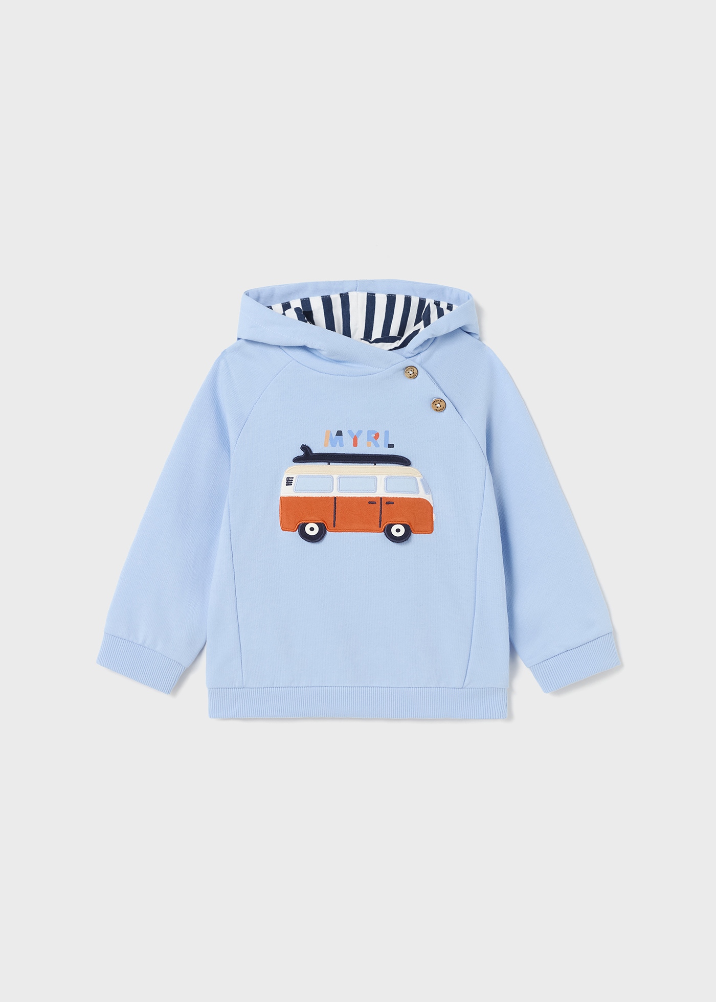 Moletom infantil com capuz e design interativo.