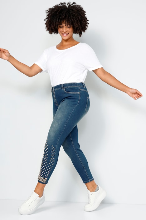 7/8-Jeans, Slim Fit, Ziernieten auf dem linken Bein, 5-Pocket
