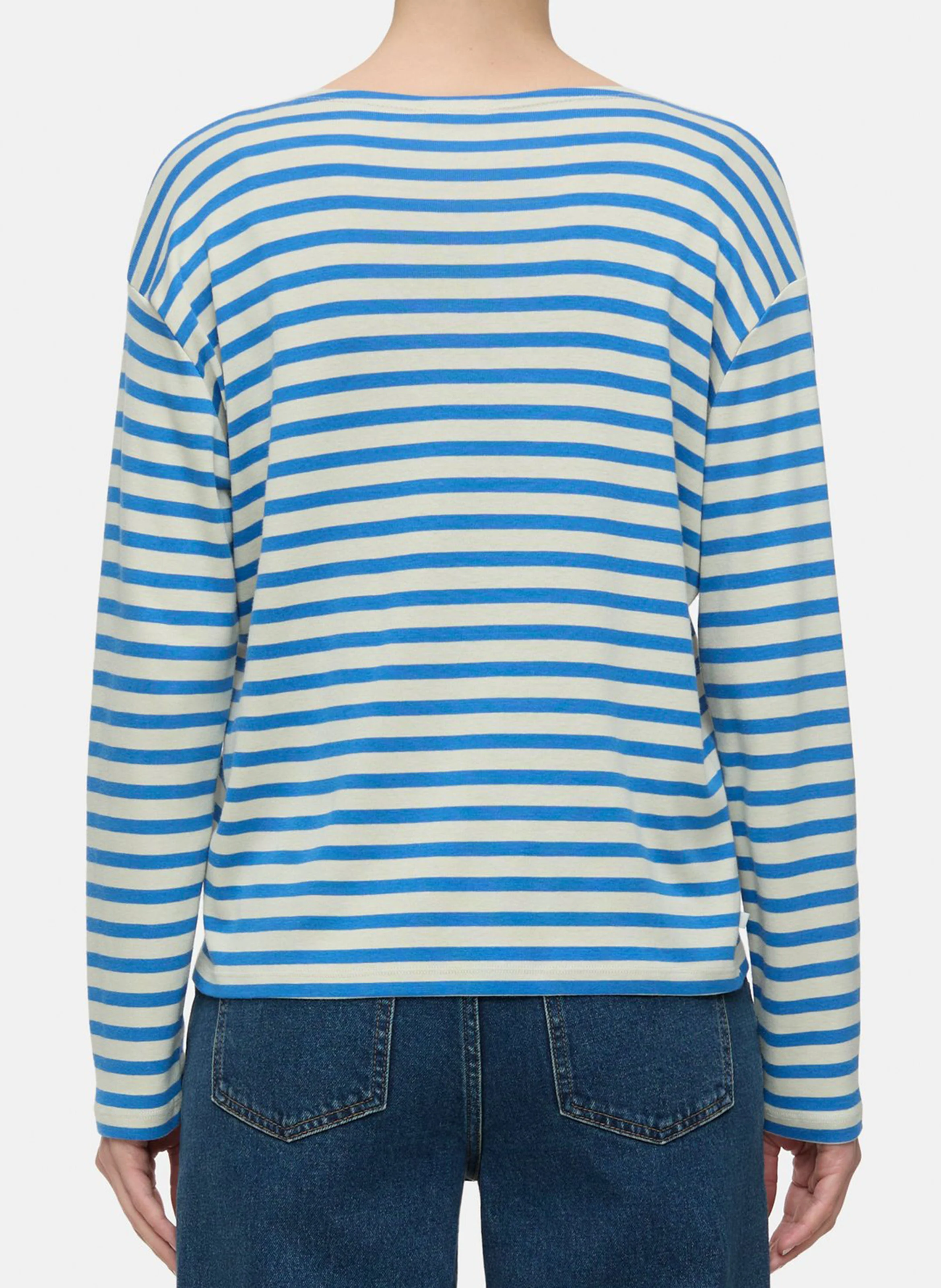 Tee-shirt col rond à rayures en coton mélangé | Bleu
